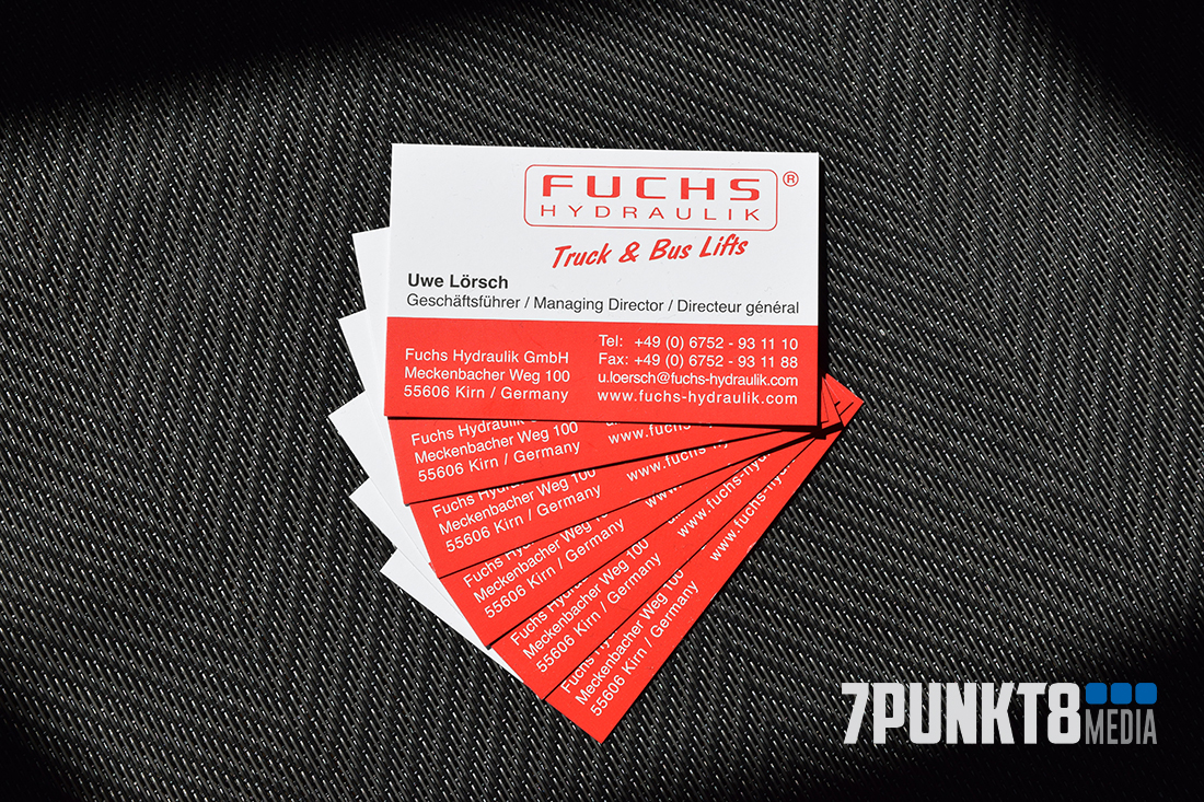 Gestaltung von Visitenkarten für Fuchs-Hydraulik von 7Punkt8 Media