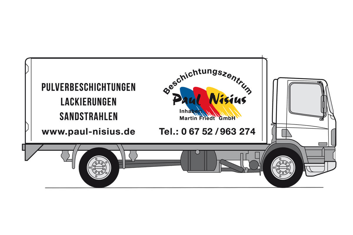 Eine unserer ersten Aufgaben: Neugestaltung der LKW-Planen.